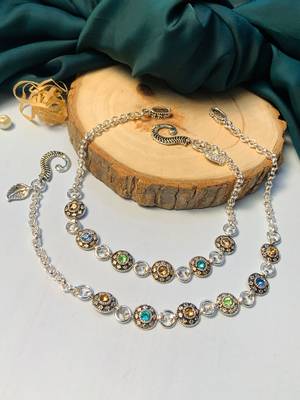 Set of 2 silver-plated & beaded anklet 2