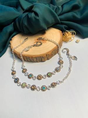 Set of 2 silver-plated & beaded anklet 3