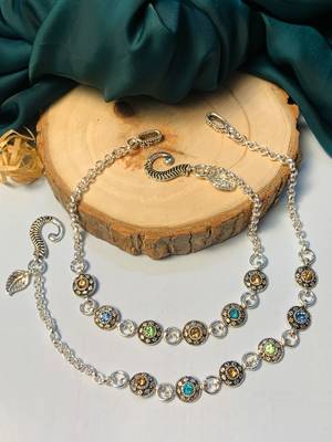 Set of 2 silver-plated & beaded anklet 4