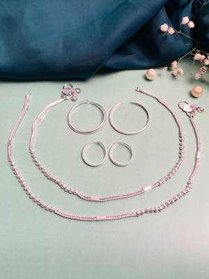 Set of 6 silver plated anklet & adjustable toe ring 2