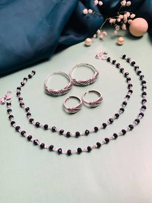 Set of 6 silver plated anklet & adjustable toe ring 1