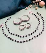 Set of 6 silver plated anklet & adjustable toe ring