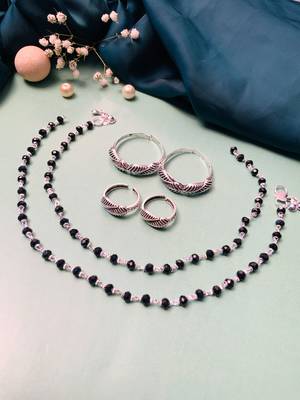 Set of 6 silver plated anklet & adjustable toe ring 2