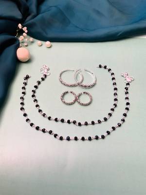 Set of 6 silver plated anklet & adjustable toe ring 1