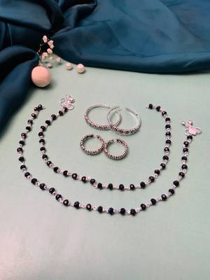 Set of 6 silver plated anklet & adjustable toe ring 2