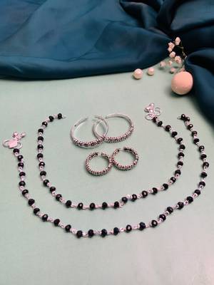 Set of 6 silver plated anklet & adjustable toe ring 3