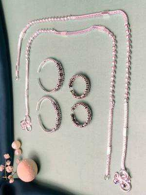 Set of 6 silver plated anklet & adjustable toe ring 2