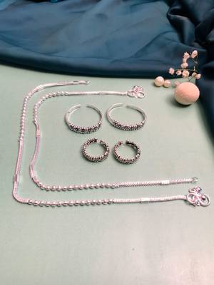 Set of 6 silver plated anklet & adjustable toe ring 3