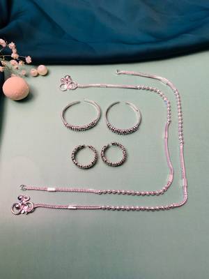 Set of 6 silver plated anklet & adjustable toe ring 4