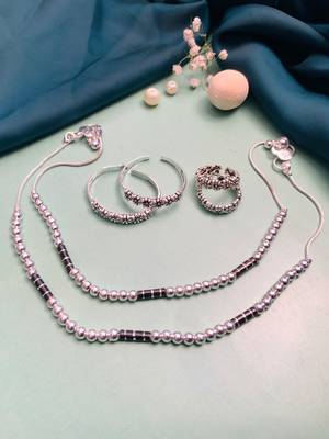 Set of 6 silver plated anklet & adjustable toe ring 2