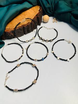 Set of 6 silver plated bedded anklet 1