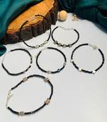 Set of 6 silver plated bedded anklet