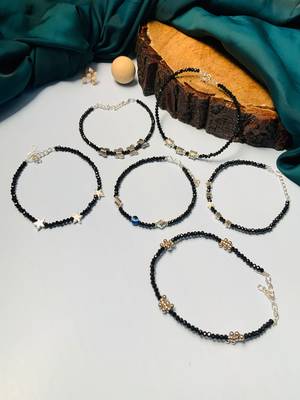 Set of 6 silver plated bedded anklet 2