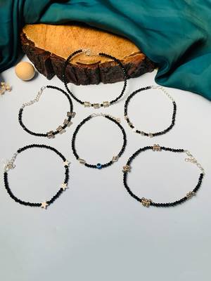 Set of 6 silver plated bedded anklet 3