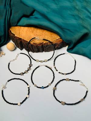 Set of 6 silver plated bedded anklet 4