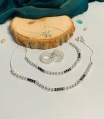 Set of 2 silver-plated bedded anklet & adjustable toe-ring