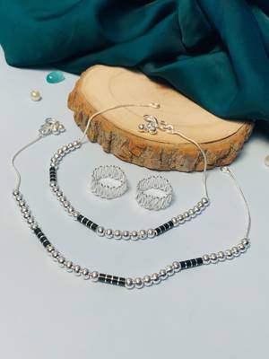 Set of 2 silver-plated bedded anklet & adjustable toe-ring 2