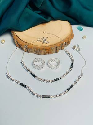 Set of 2 silver-plated bedded anklet & adjustable toe-ring 3