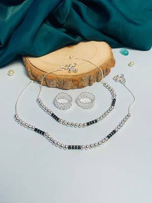 Set of 2 silver-plated bedded anklet & adjustable toe-ring 4