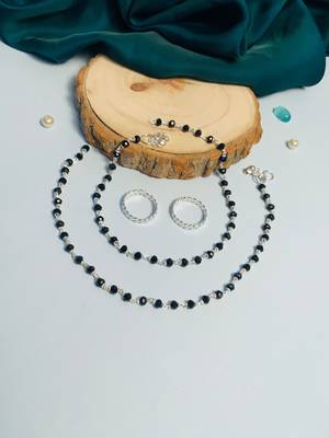 Set of 2 silver-plated bedded anklet & adjustable toe-ring 1