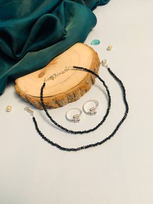 Set of 2 silver-plated bedded anklet & adjustable toe-ring 2