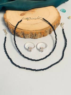 Set of 2 silver-plated bedded anklet & adjustable toe-ring 3