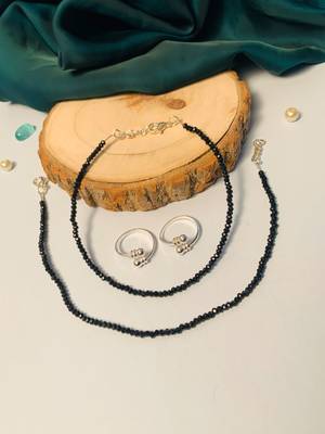 Set of 2 silver-plated bedded anklet & adjustable toe-ring 4