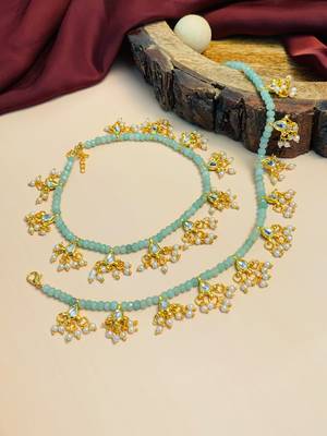 Set of 2 gold-plated bedded anklet 4