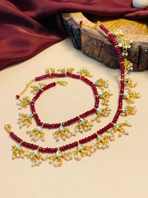Set of 2 gold-plated bedded anklet 4