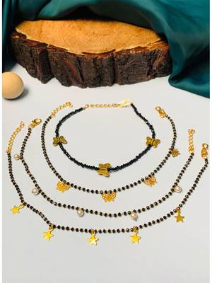 Set of 4 gold plated & bedded anklet 1