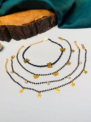 Set of 4 gold plated & bedded anklet 2