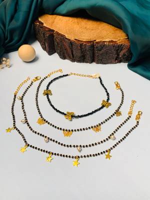 Set of 4 gold plated & bedded anklet 3