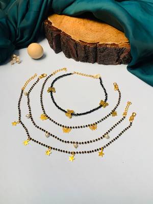 Set of 4 gold plated & bedded anklet 4