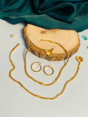 Set of 6 gold plated anklet & adjustable toe ring 2