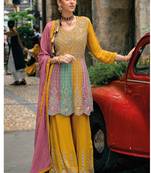 Yellow chinon heavy embroidery chinon palazzo suits