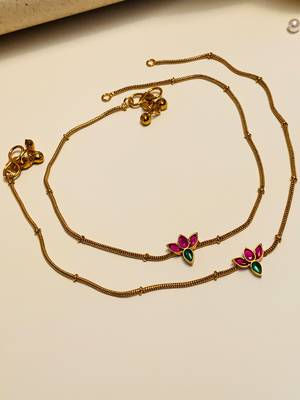 Set of 2 gold-plated bedded anklet 1