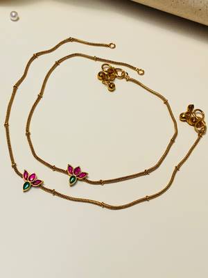 Set of 2 gold-plated bedded anklet 2