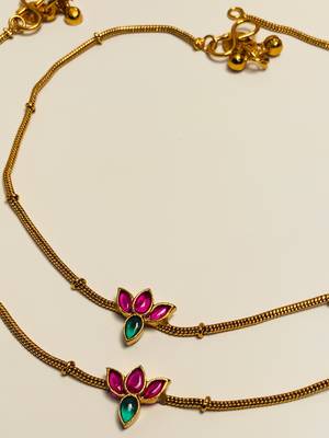Set of 2 gold-plated bedded anklet 4