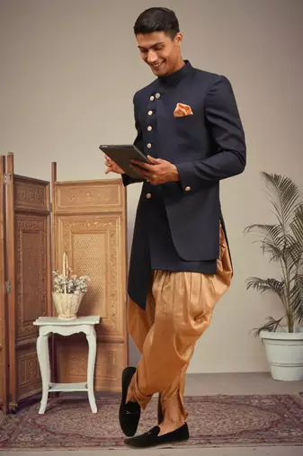 Men's navy blue indo western dhoti sherwani
