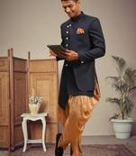 Men's navy blue indo western dhoti sherwani