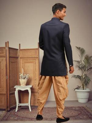 Men's navy blue indo western dhoti sherwani 3