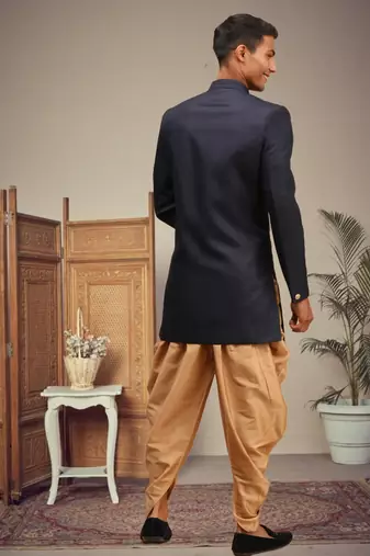 Men's navy blue indo western dhoti sherwani