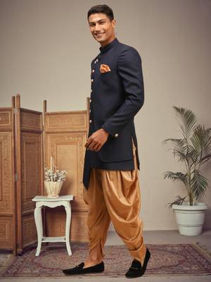 Men's navy blue indo western dhoti sherwani 4