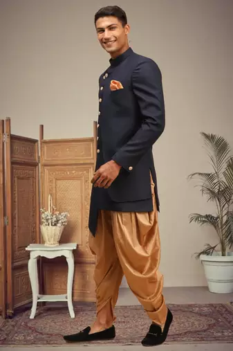 Men's navy blue indo western dhoti sherwani