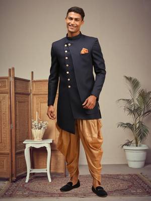 Men's navy blue indo western dhoti sherwani 5