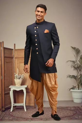 Men's navy blue indo western dhoti sherwani