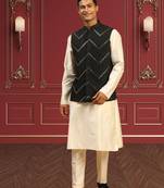 Men's fawn kurta pajama with nehru jacket