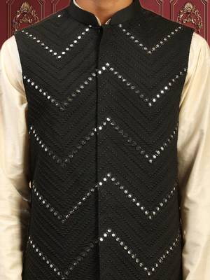 Men's fawn kurta pajama with nehru jacket 3