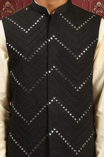 Men's fawn kurta pajama with nehru jacket