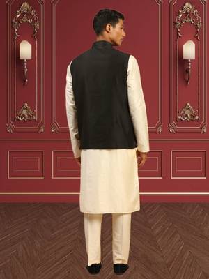 Men's fawn kurta pajama with nehru jacket 4